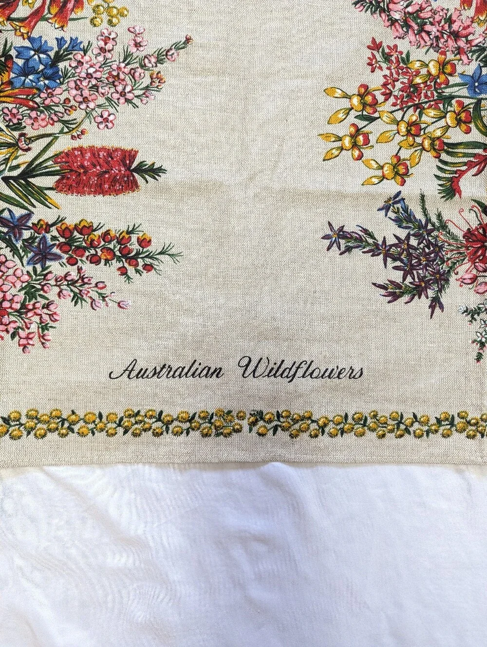 Vintage Heil Australian Wildflowers Linen Cotton Tablecloth  52